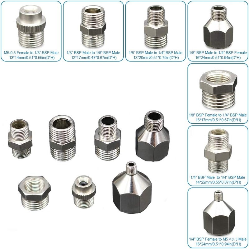 Spedertool 16 Pcs Airbrush Adapter Set, 1/8 and 1/4 Inch Male/Female Connectors, Quick Disconnect - Image 4